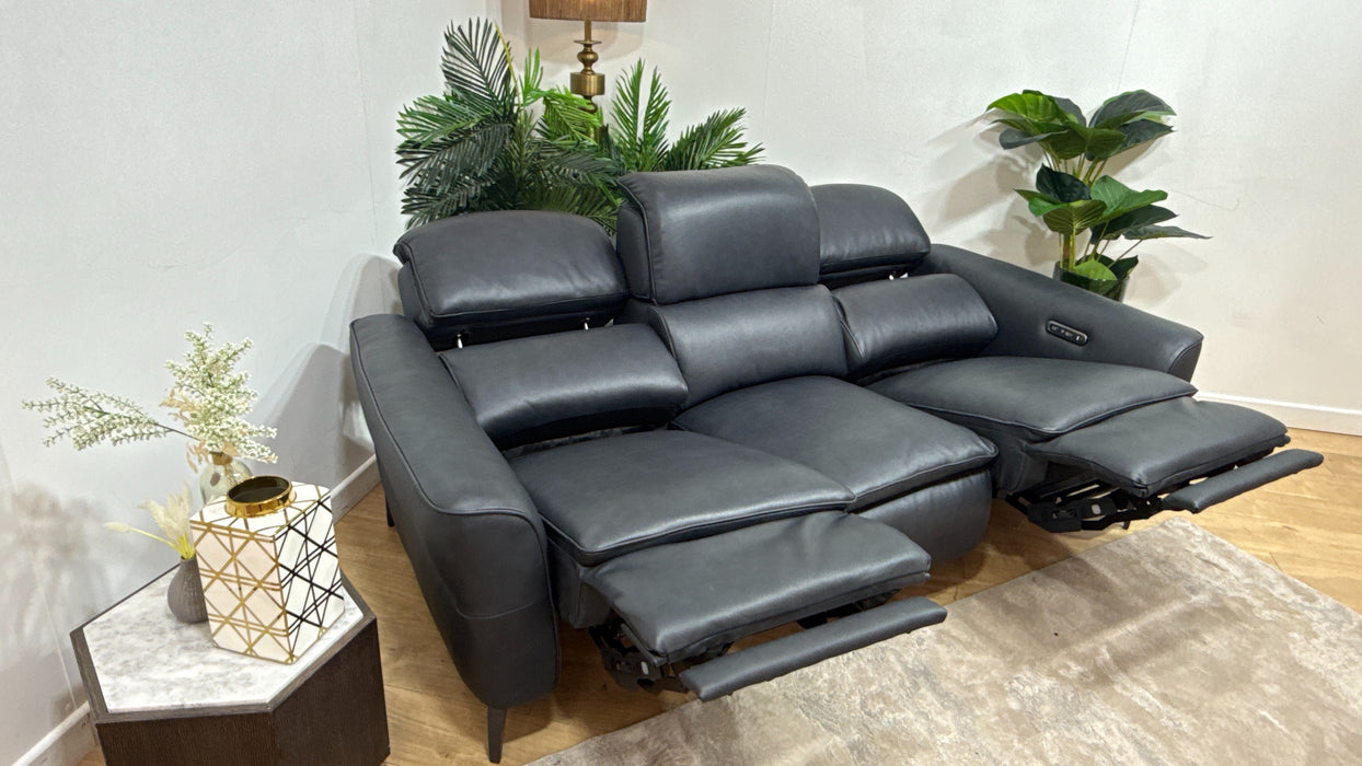 Sofology Viento Leather 3 Seater Power Recliner/Headrest in Trusty Embossed Navy
