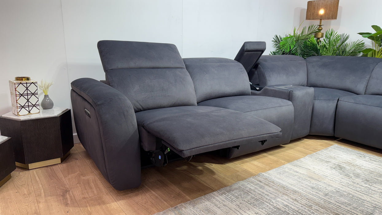 Sofology Fabric 3 Corner Console 1.5 Chaise Power Recliner/Headrest in Lifestyle Flecked Anthracite