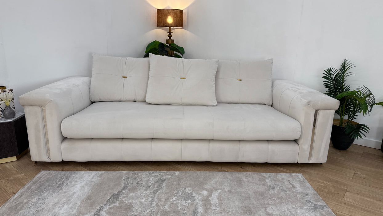 Sofology The Oscar Fabric 4 Seater with Gold Trim in Super Matt Velvet Ecru