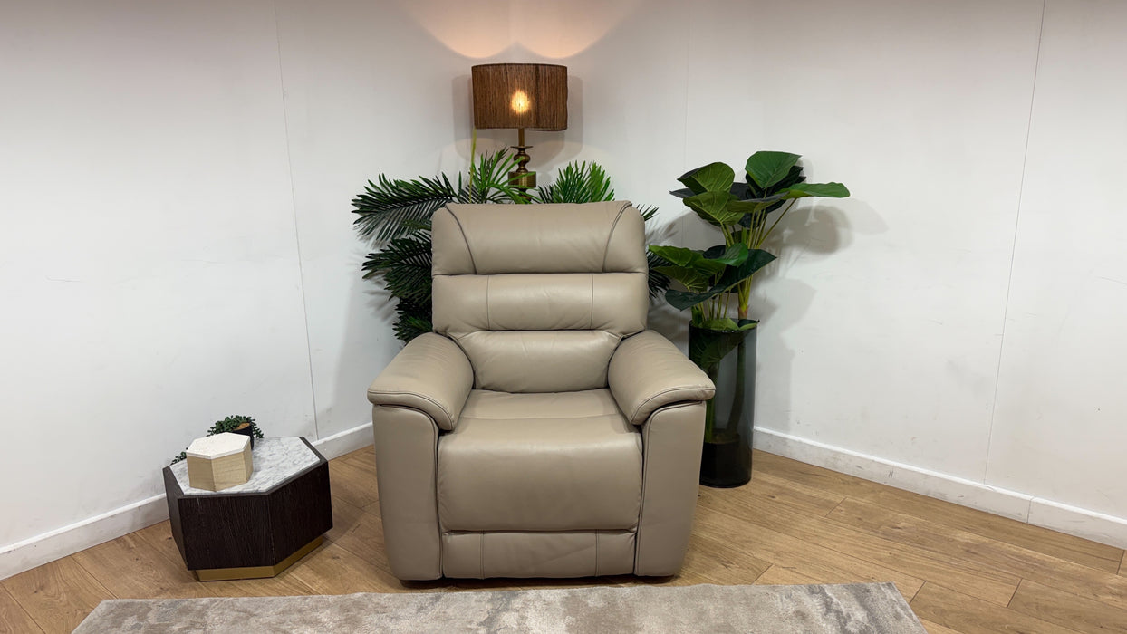 Sofology Cleveland Leather Chair Power Recliner/Headrest Heated Seat Lumbar in Trusty Embossed Stone
