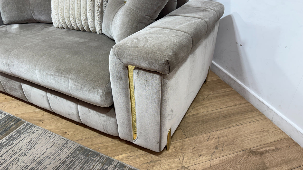 Sofology Oscar Fabric 2 Seater Gold Trim in Fine Textured Chenille Stone Mix