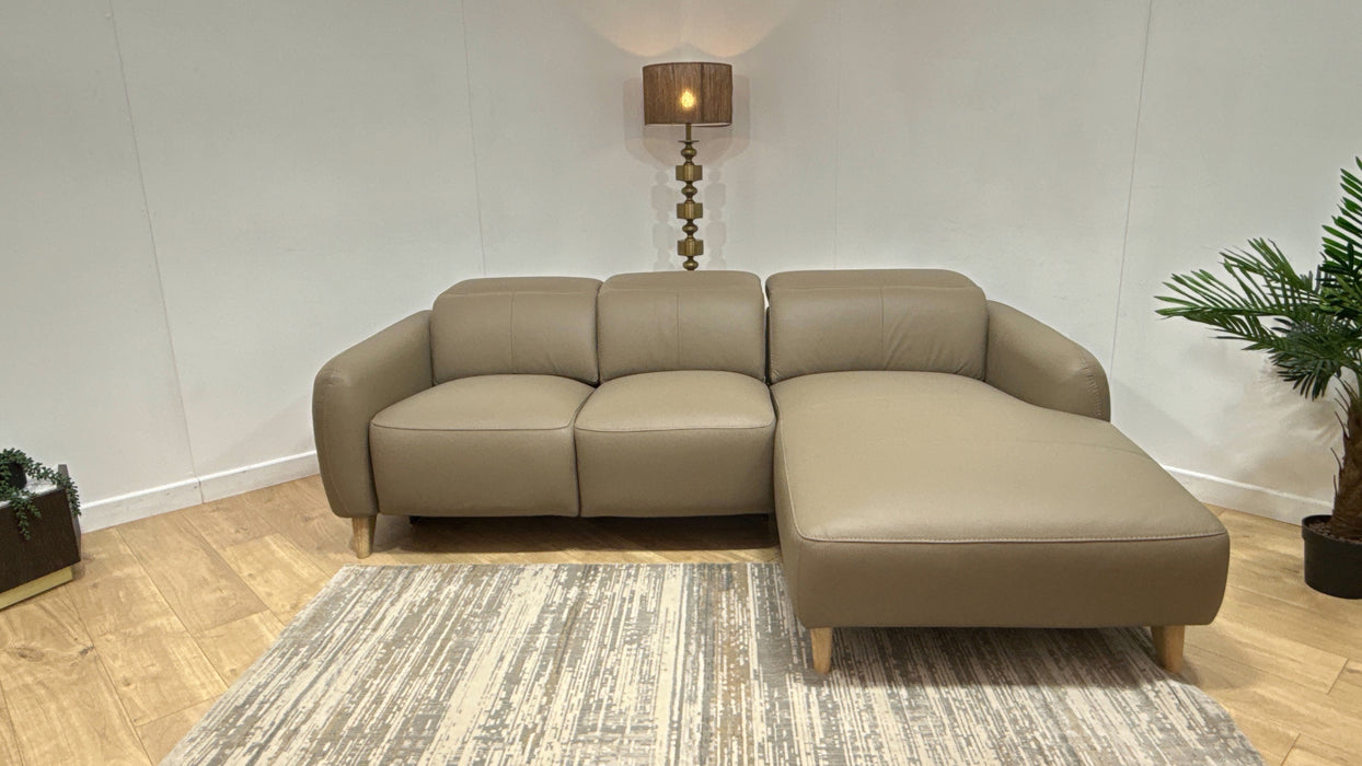 Sofology Larsen 3 Seater Chaise Leather Power Recliner/Headrest in Trusty Matt Taupe