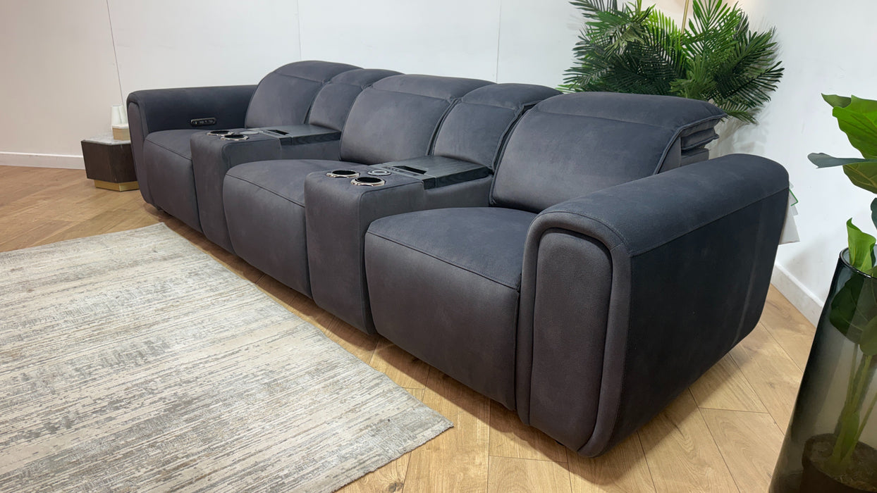 Sofology Premiere Fabric 3 Seater Compact Cinema Sofa Smart Consoles Power Recliner/Headrest x 3 in Lifestyle Flecked Anthracite