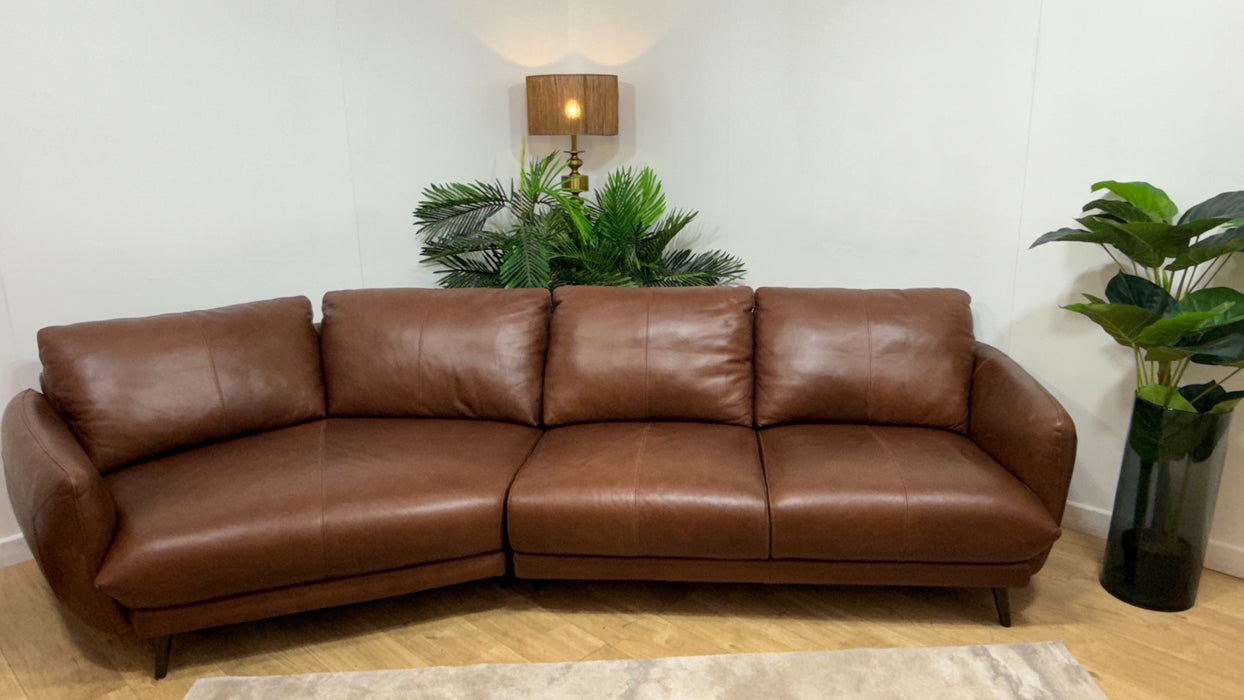 Sofology Adler Leather Asymmetric 4 Seater in Relaxed Soft Brown