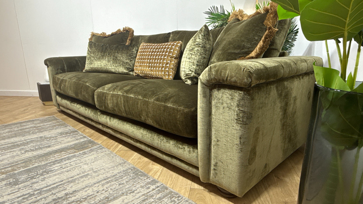 Sofology Regency Fabric 4 Seater Foam Seats with Studs in Luxe Chenille Olive Mix