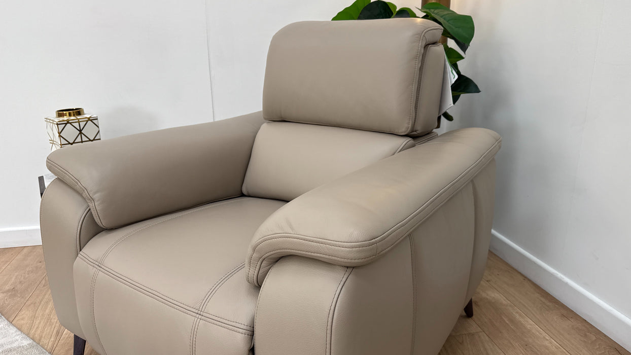 Sofology Bailey Leather Chair Power Recliner/Headrest in Trusty Embossed Stone