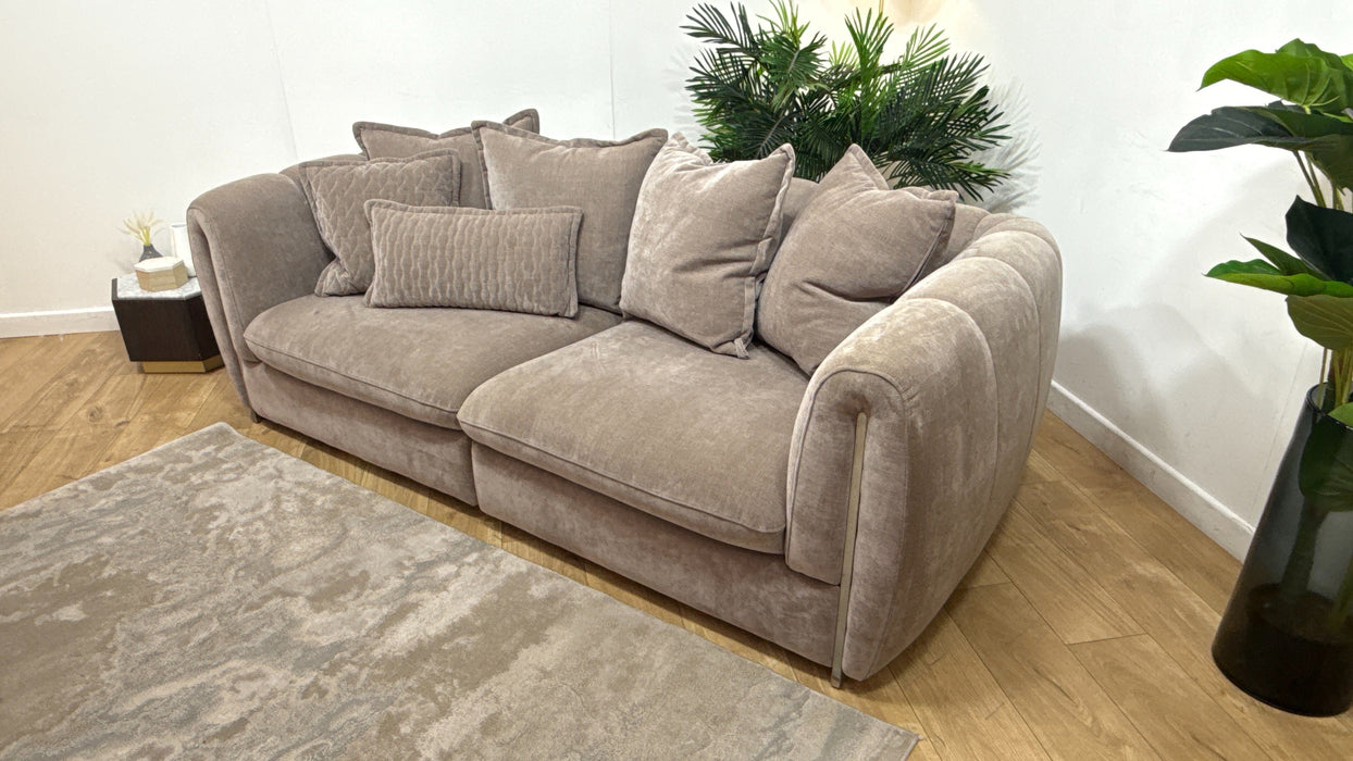 Sofology Empress Fabric 3 Seater Pillow Back Gunmetal Trim in Relaxed Chenille Nutmeg