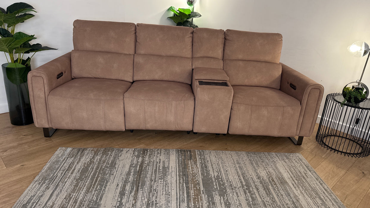 Sofology The Ravello Fabric 3 Seater Console Power Recliner/Headrest Heated Seat Lumbar in Lifestyle Flecked Sand