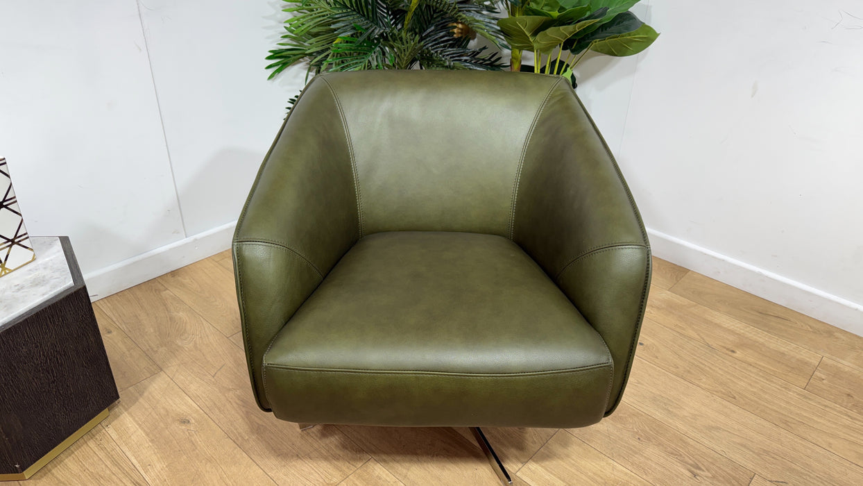 Sofology Adler Leather Swivel Chair in Relaxed Soft Olive