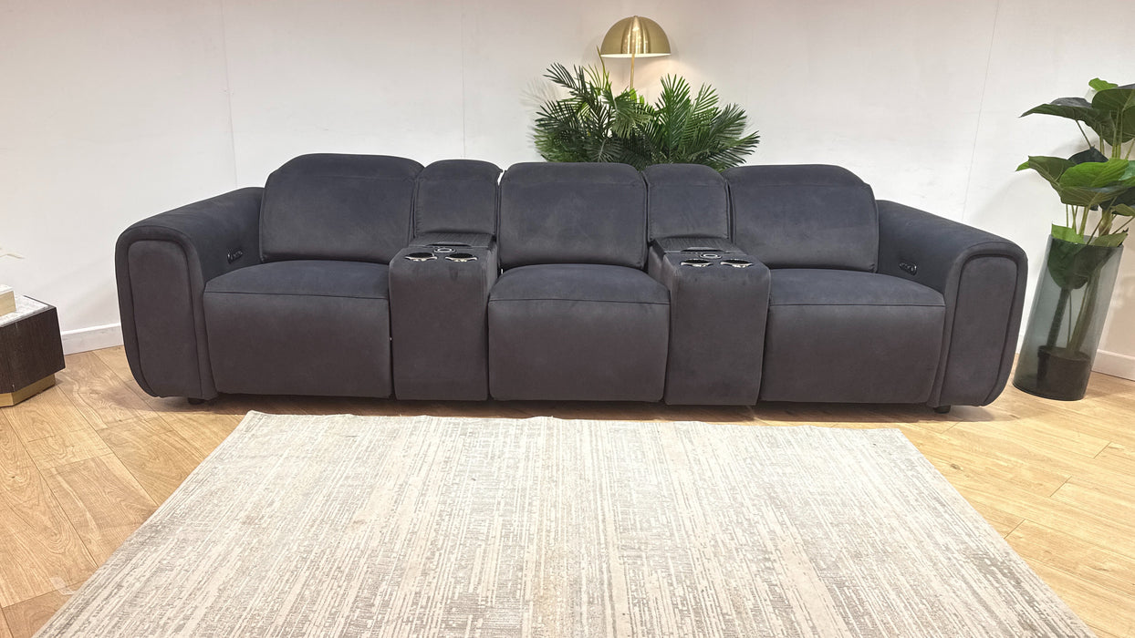 Sofology Premiere Fabric 3 Seater Compact Cinema Sofa Smart Consoles Power Recliner/Headrest x 3 in Lifestyle Flecked Anthracite