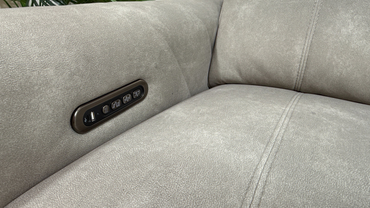 Sofology Allure Fabric 2.5 Seater Screen Console Power Recliner/Headrest Heated Seats Lumbar Speakers in Lifestyle Flecked Stone