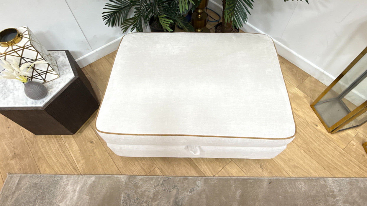 Sofology Remy Fabric Large Storage Footstool in Remy Soft Chenille Natural With Almond Contrast Piping