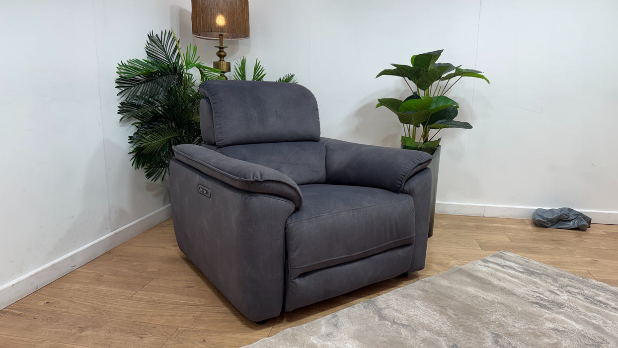 Sofology Hugo Fabric Chair Power Recliner/Headrest in Lifestyle Flecked Charcoal