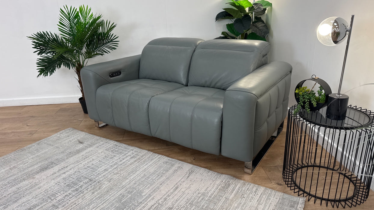 Sofology Marvella Leather 2 Seater Power Recliner/Headrest in Trusty Sheen Granite Teal