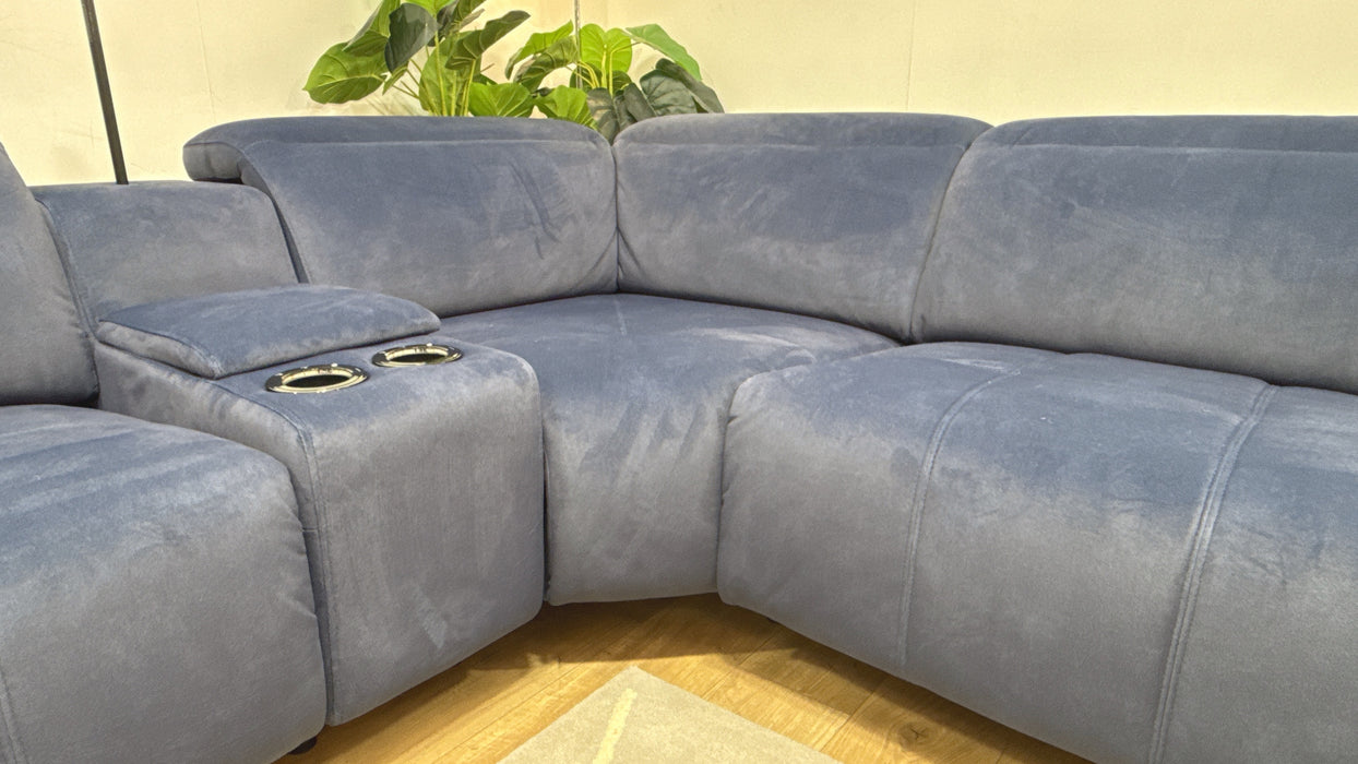 Sofology Marvella Fabric 3 Corner 3 Console Chaise Power Recliner/Headrest Heated Seats in Lifestyle Flecked Navy