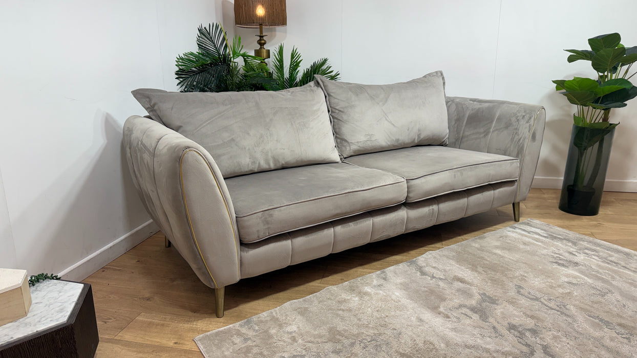 Sofology Gabrielle Fabric 4 Seater Gold Trim in Plush Pebble/Alexa Truffle Mix