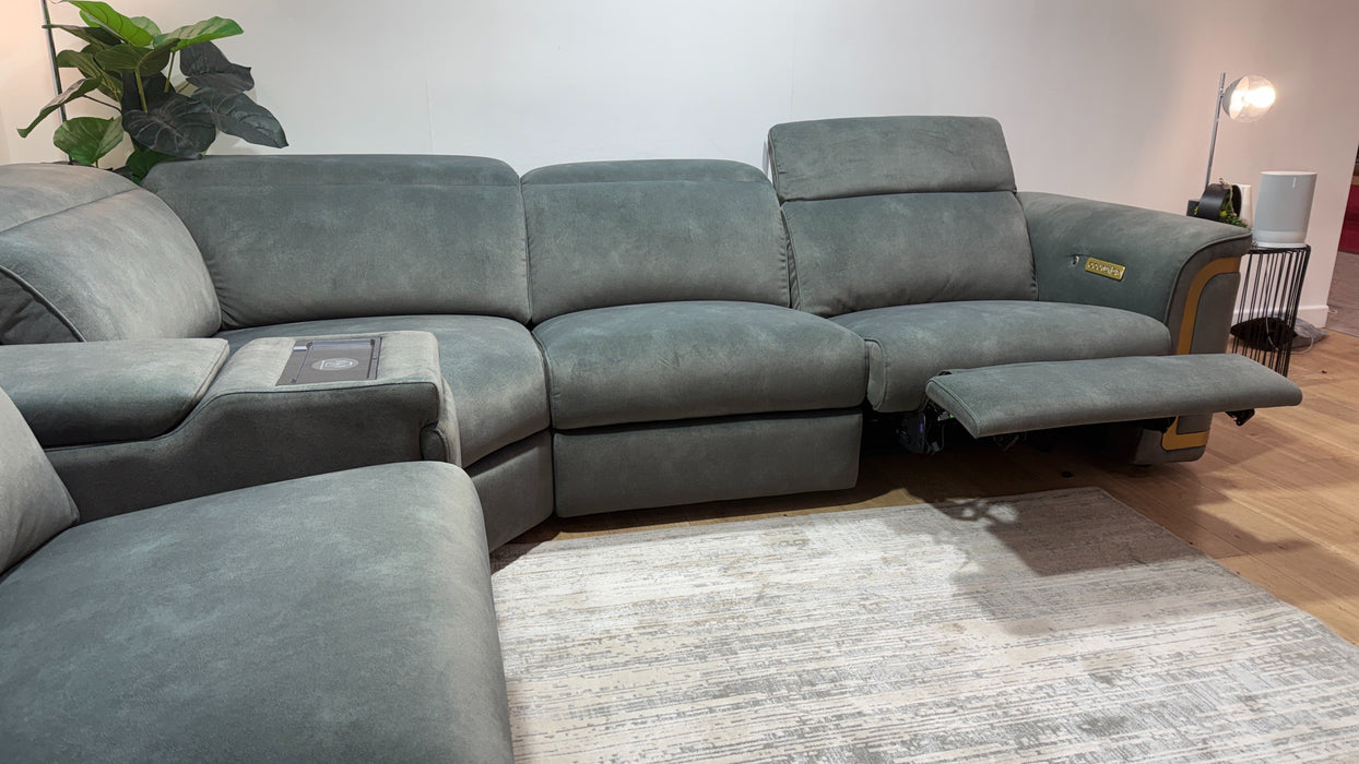 Sofology Plaza Fabric 3 Corner Smart Console 3 Power Recliner/Headrest Heated Seat in Lifestyle Flecked Mineral Green