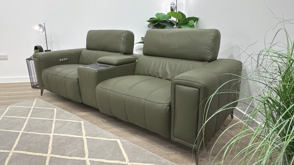 DFS Showcase Leather 2 Seater Cinema Sofa Power Recliner  in Olive
