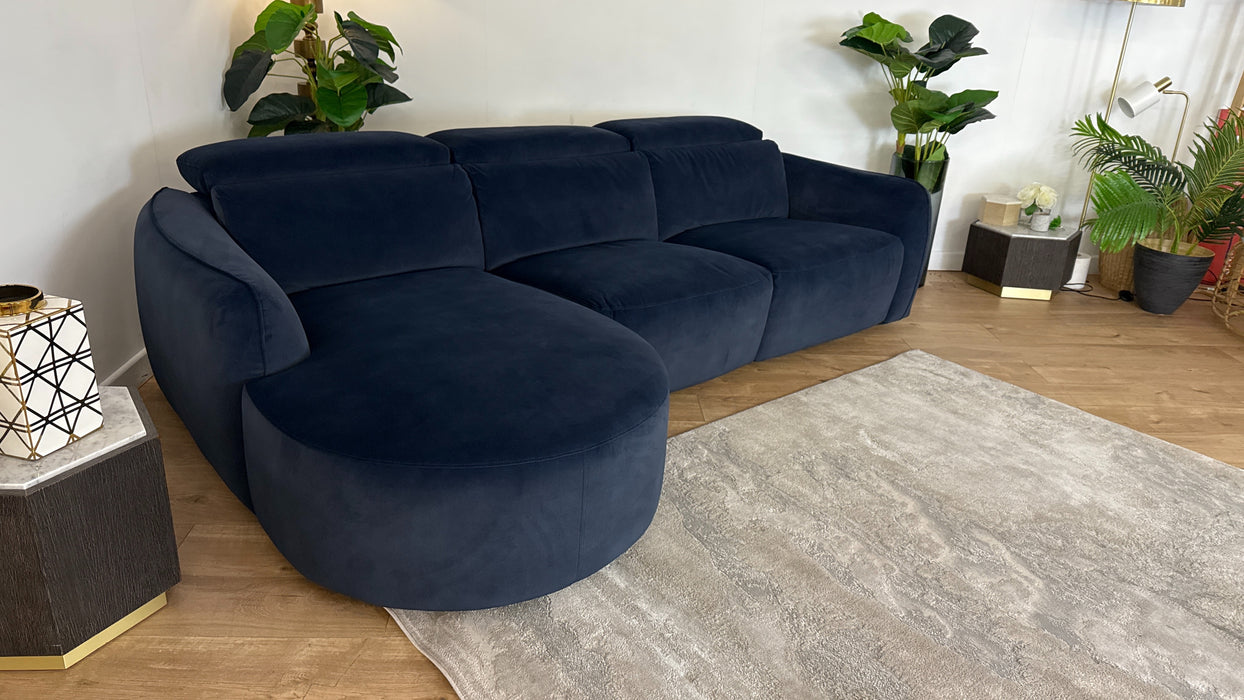 Sofology The Serene Fabric Chaise 3 Seater Power Recliner in Lifestyle Mottled Navy Blue