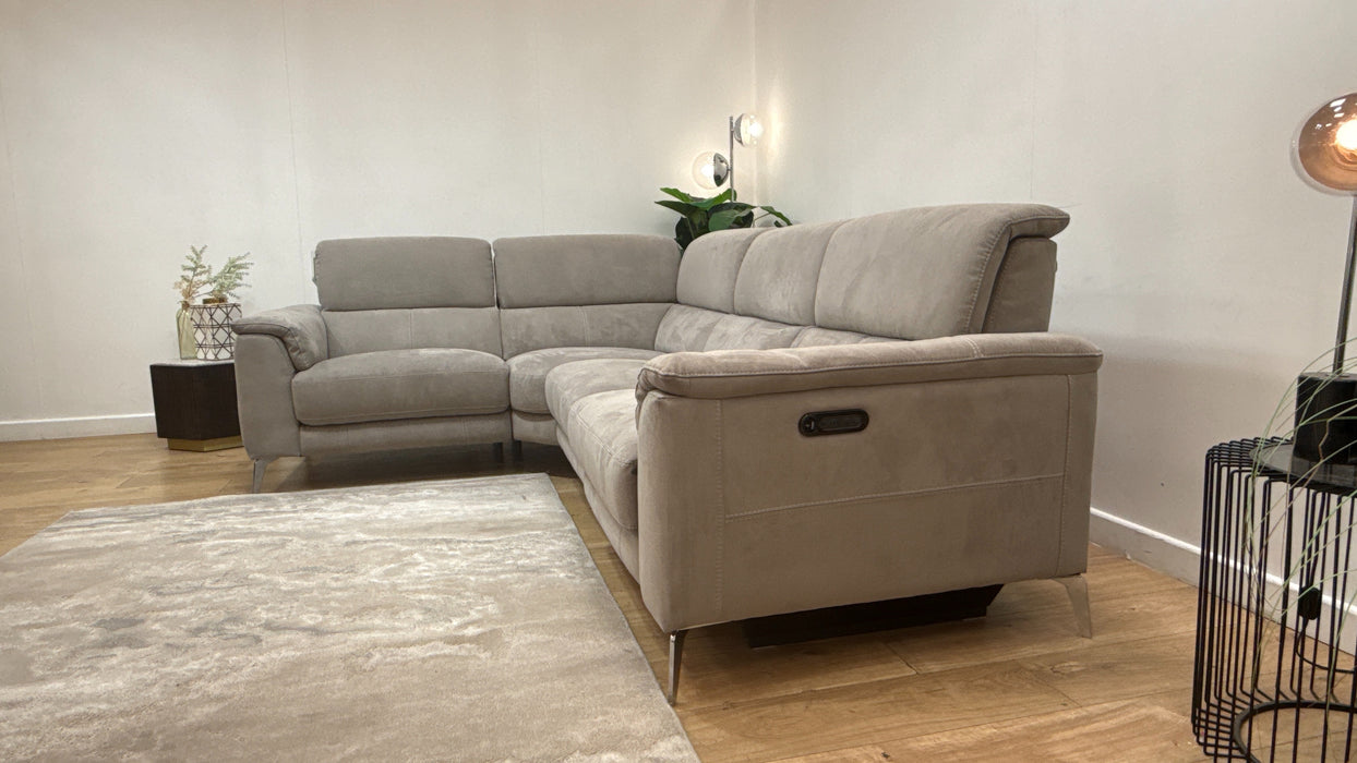 Sofology Illinois Fabric 1 Corner 2 Power Recliner/Headrest in Lifestyle Textured Grey