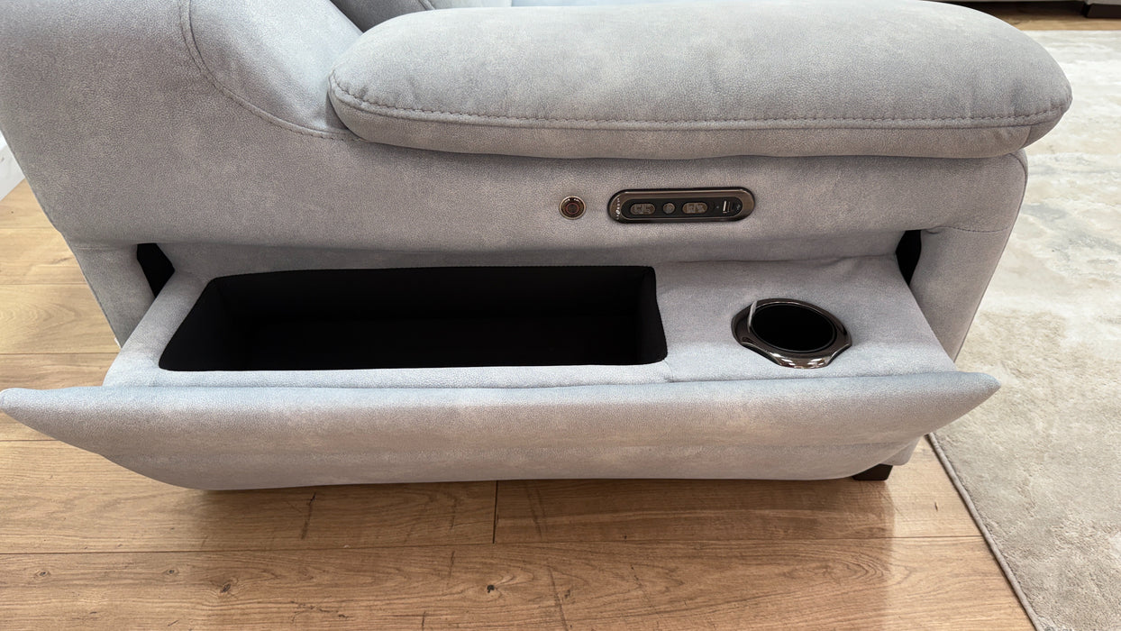 Sofology Portland Fabric 3 Corner Console 1.5 Power Recliner/Headrest Heated Seats in Lifestyle Flecked Silver
