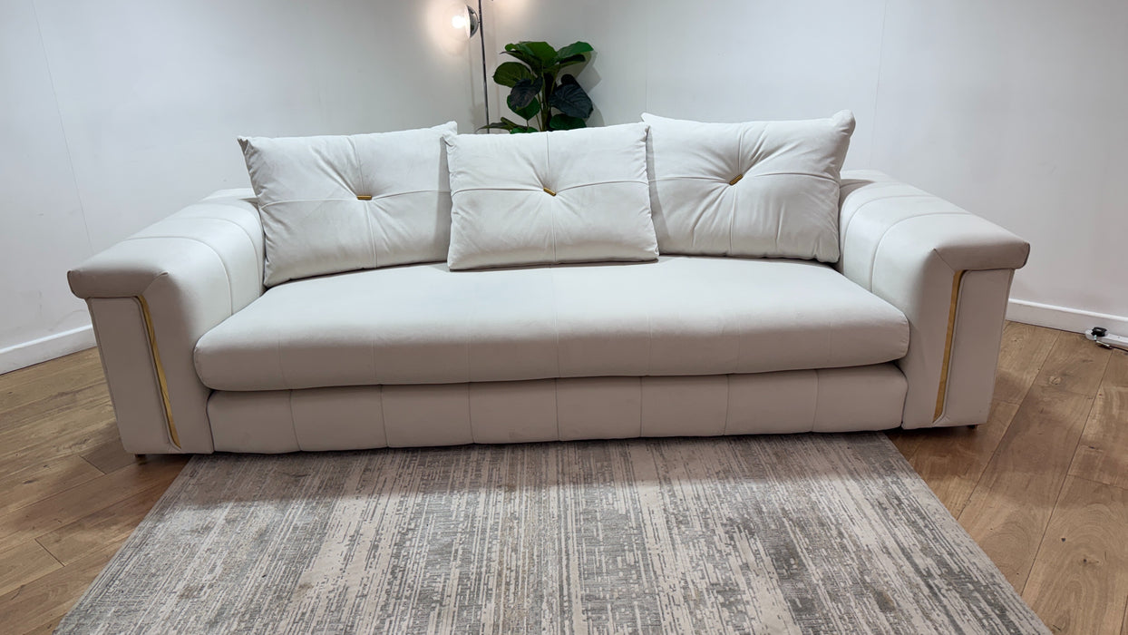 Sofology Oscar Fabric 4 Seater Gold Trim in Super Matt Velvet Ecru Mix
