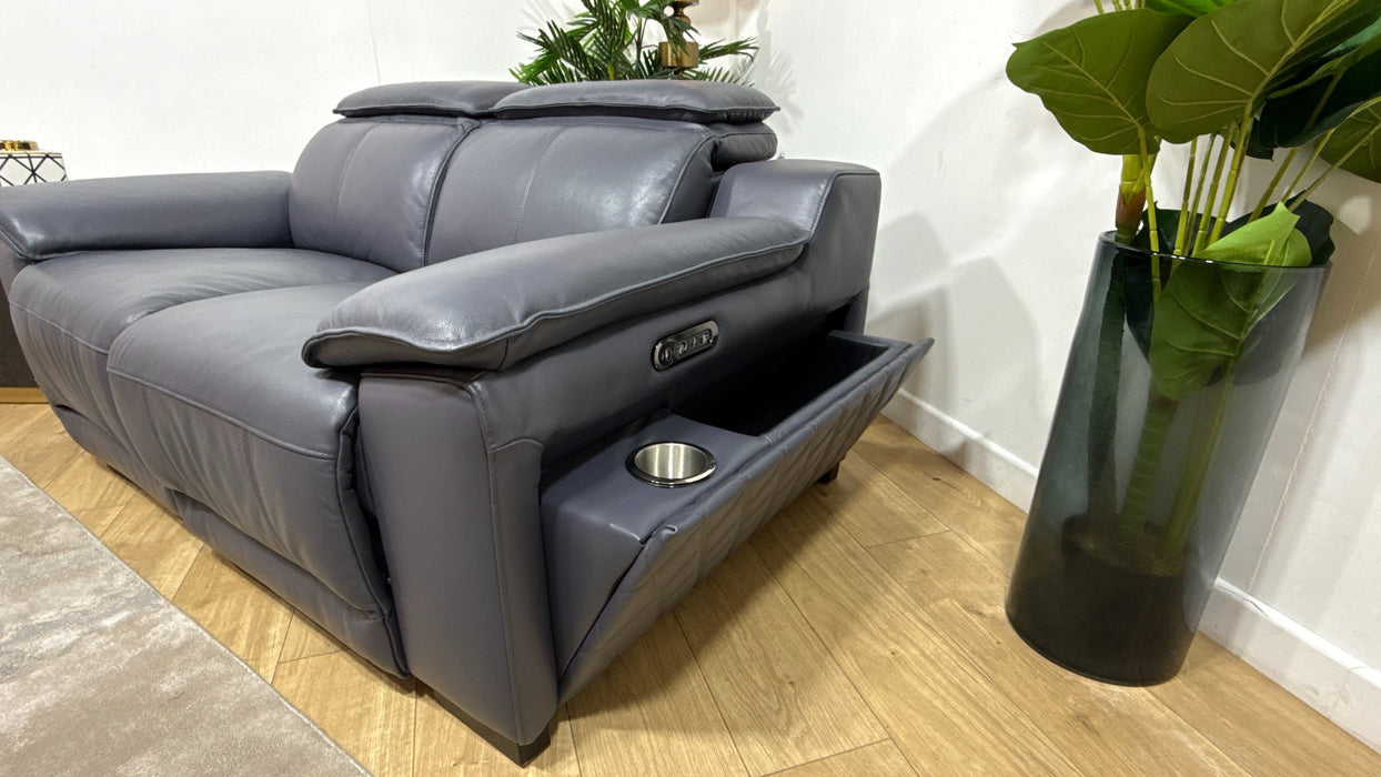 Sofology Benz Leather 2 Seater Power Recliner/Headrest in Trusty Sheen Lavender Grey