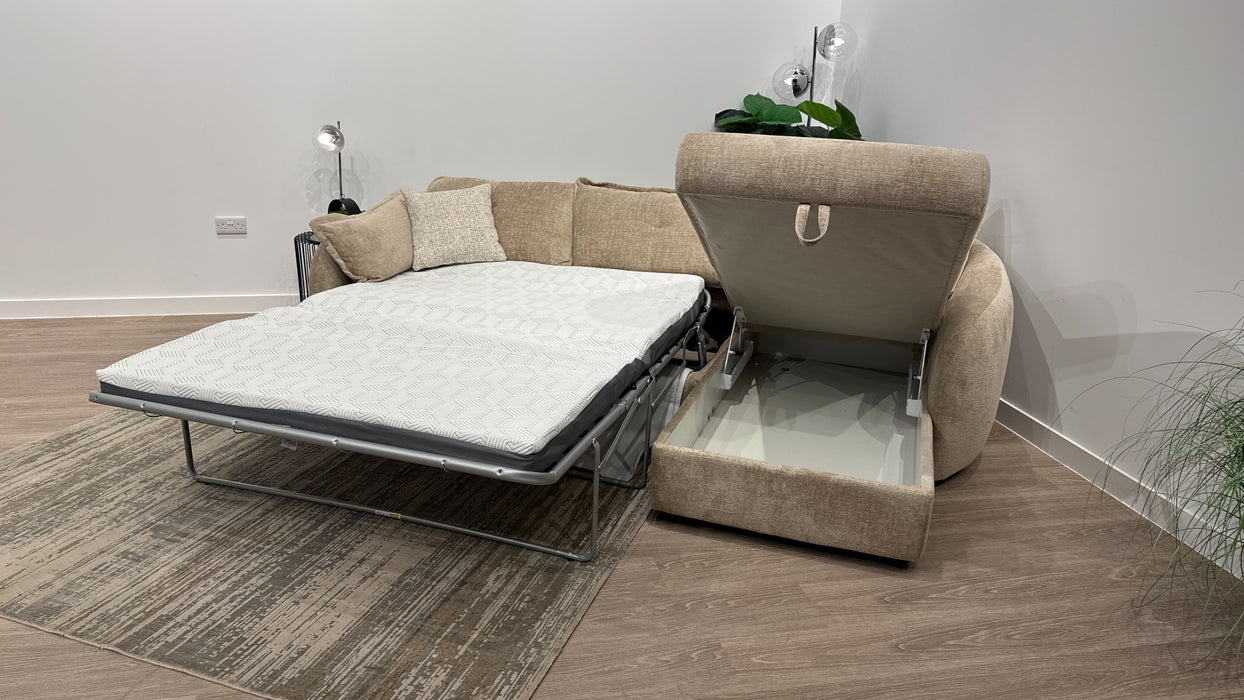 Sofology Portobello Fabric 3 Seater Chaise Sofabed Foam Seats Storage Hybrid Pocket Mattress in Teddy Chenille Natural Mix