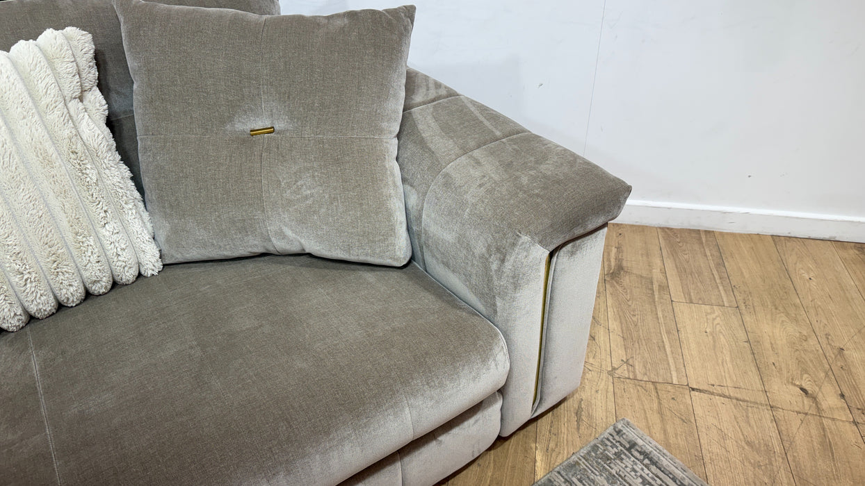 Sofology Oscar Fabric 2 Seater Gold Trim in Fine Textured Chenille Stone Mix