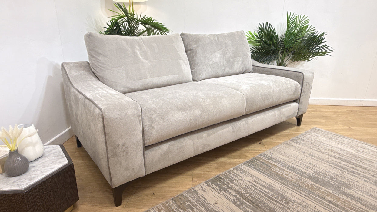 Sofology Wildwood Fabric 3 Seater in Soft Sherpa Silver Contrast Piping Mix