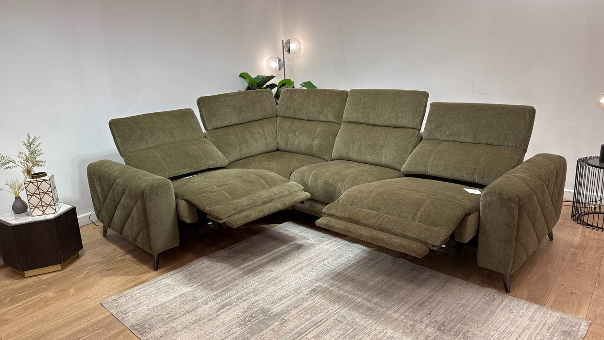 Sofology Allure Fabric 1.5 Corner 3 Power Recliner/Headrest Heated Seats Lumbar in Relaxed Chenille Olive Green