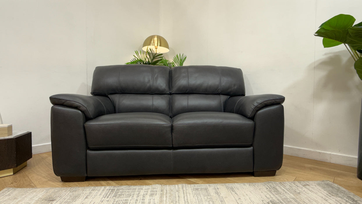 Sofology Santina Leather 2 Seater in Relaxed Soft Charcoal