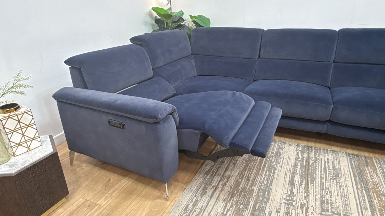 Sofology Illinois Fabric 1 Corner 2 Power Recliner/Headrest in Lifestyle Mottled Navy Blue