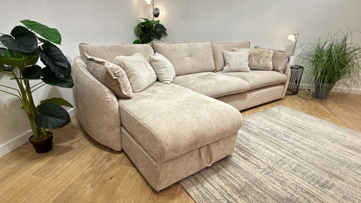 Sofology Portobello Fabric Chaise 4 Seater Storage Foam Seats in Teddy Chenille Natural Mix