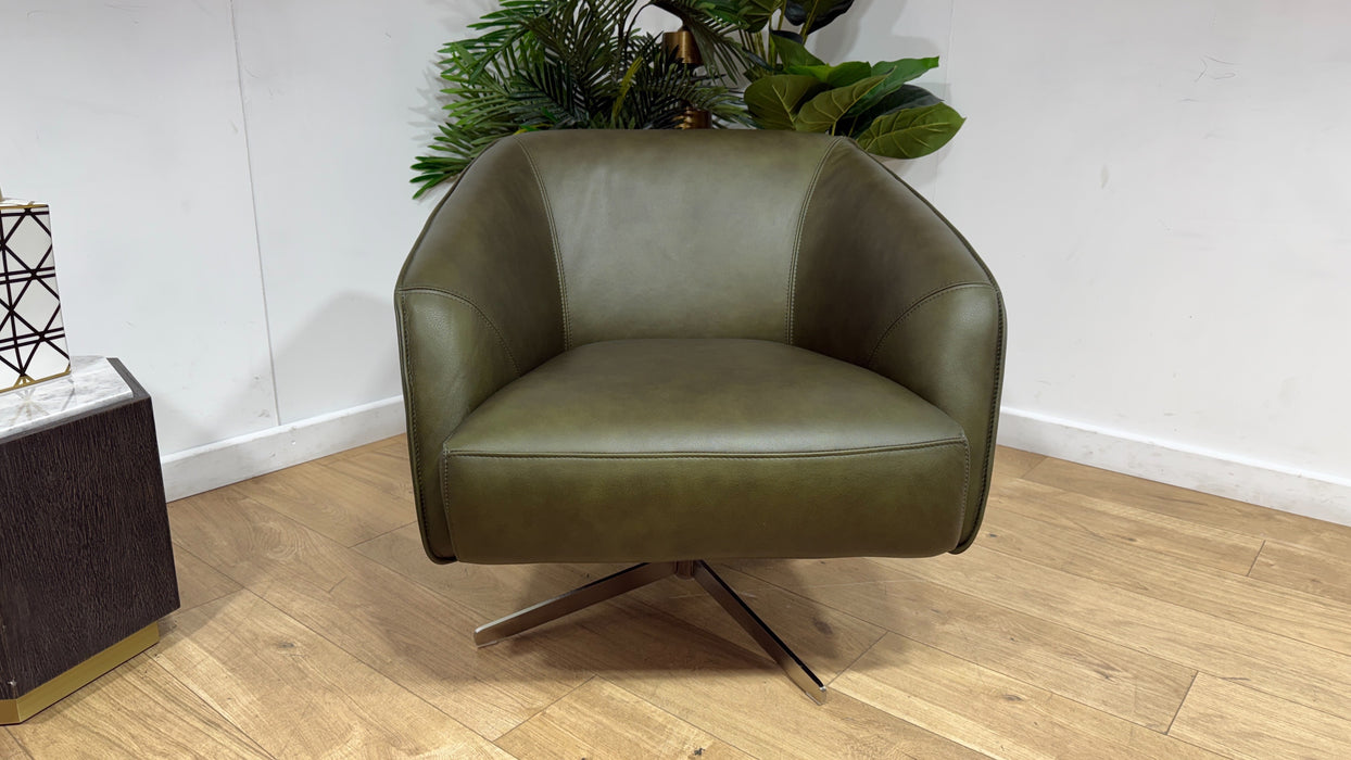 Sofology Adler Leather Swivel Chair in Relaxed Soft Olive