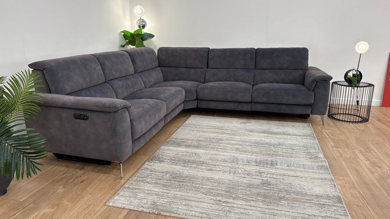 Sofology Illinois Fabric 2 Corner 2 Power Recliner/Headrest in Lifestyle Mottled Charcoal