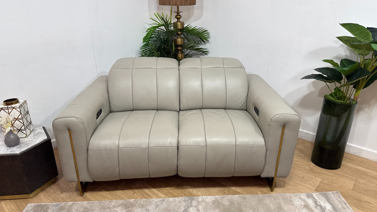 Sofology Paramount Leather 2 Seater Power Recliner/Headrest in Trusty Embossed Light Grey