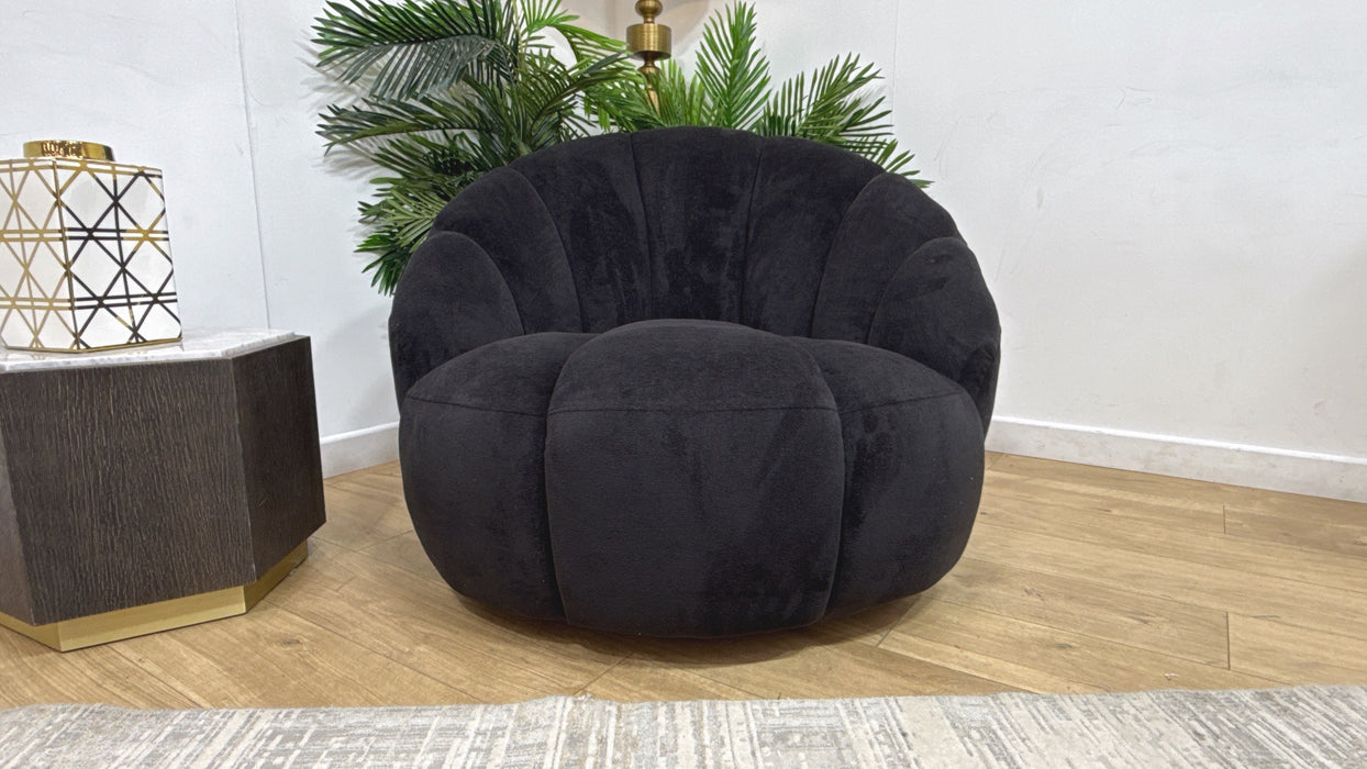 Sofology Waldorf Fabric Accent Swivel Chair in Soft Sherpa Ebony
