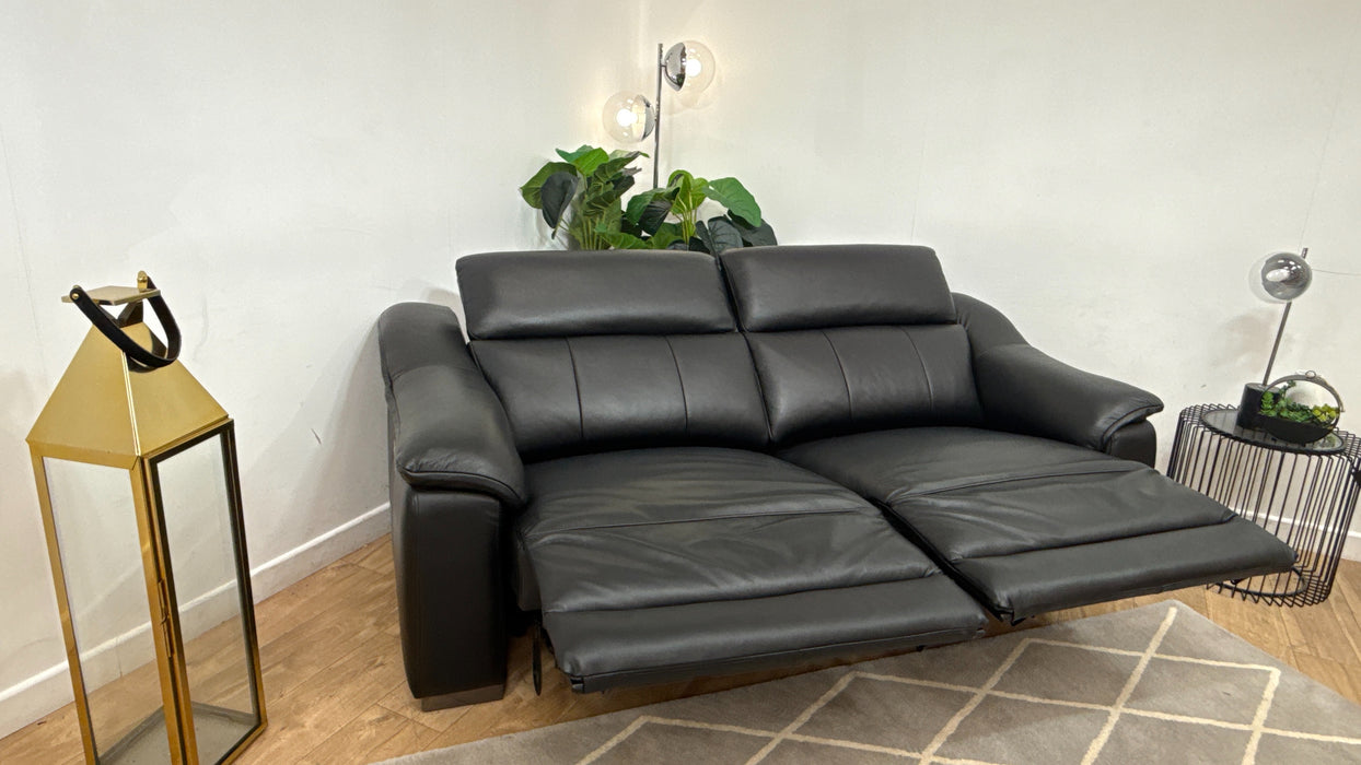 Sofology Carrera Leather 2.5 Seater Power Recliner/Headrest in Trusty Embossed Jet Black