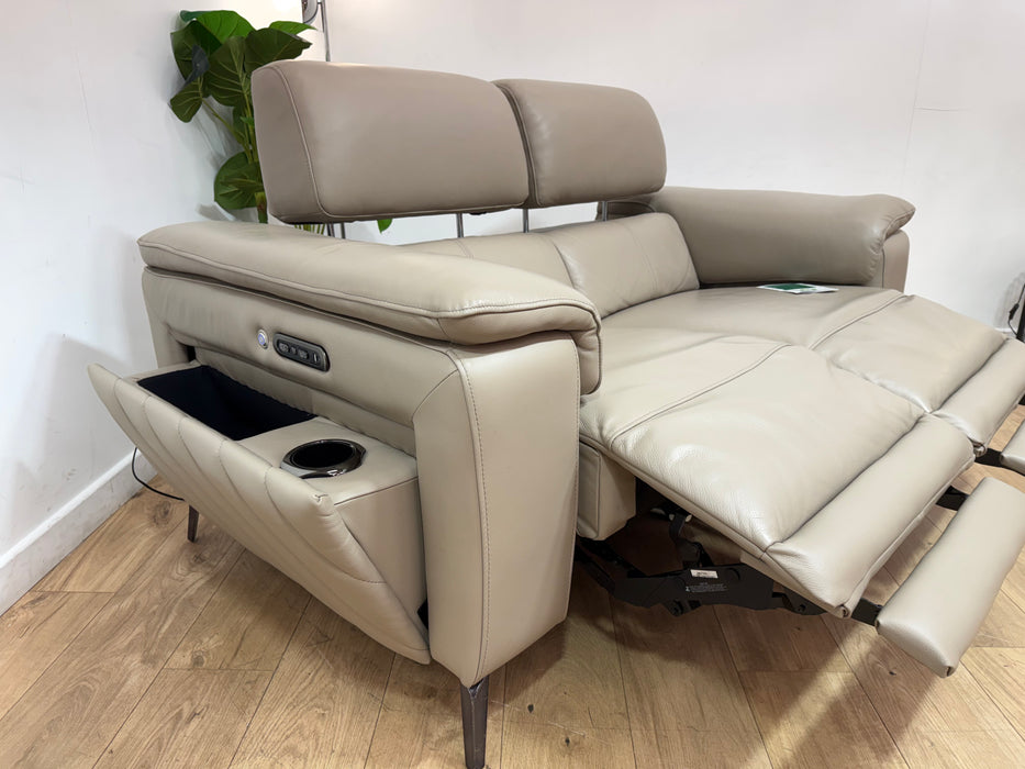 Sofology Fratelli Leather 2 Seater Power Recliner/Headrest in Trusty Embossed Stone