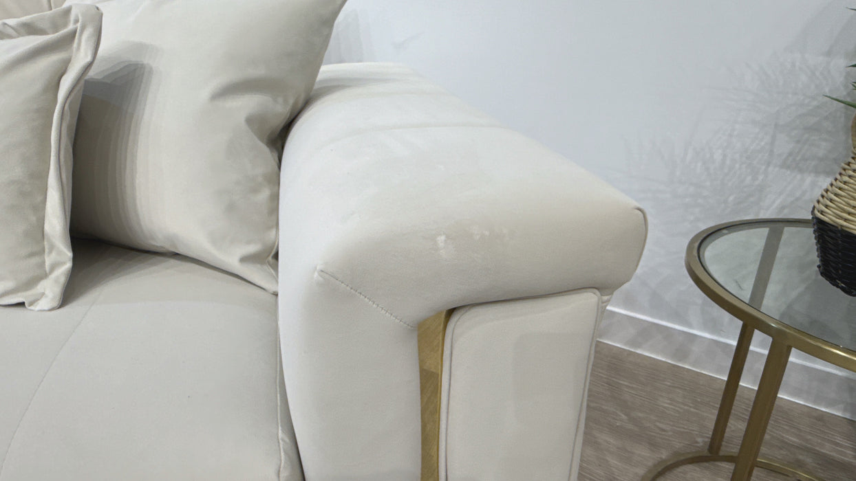 Sofology Oscar Fabric 4 Seater Gold Trim in Super Matt Velvet Ecru