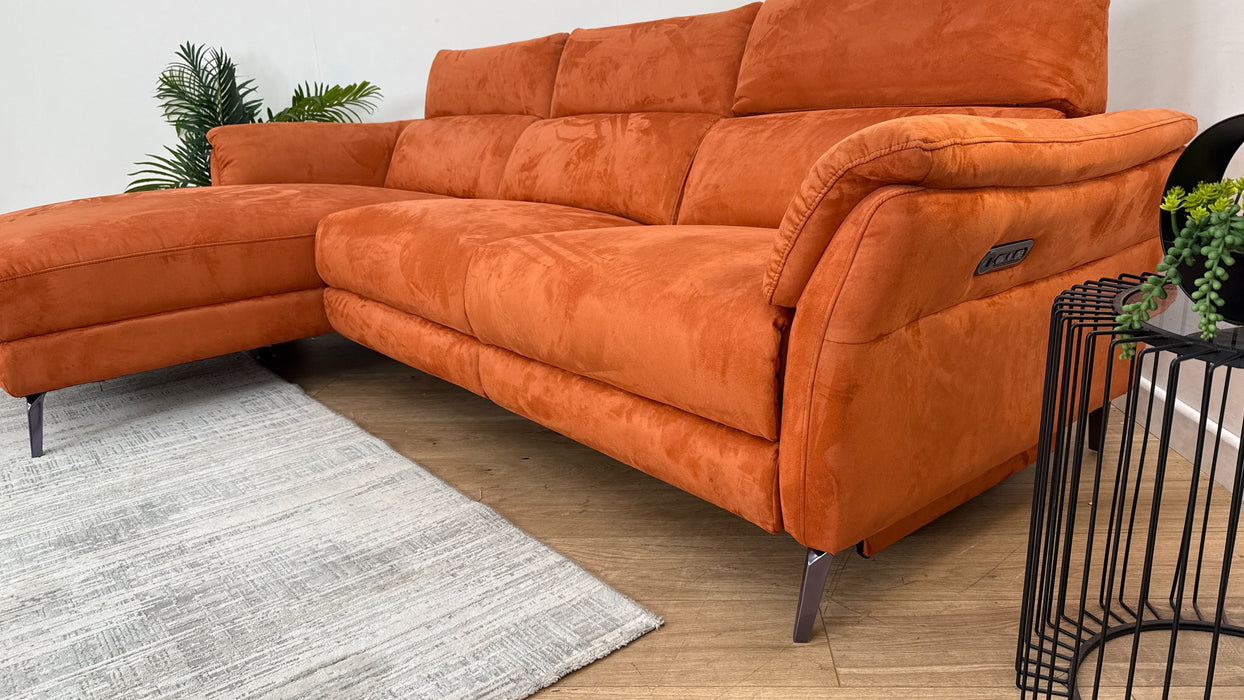 Sofology The Missouri 3 Seater Recliner Chaise in Lifestyle Plush Fabric Burnt Orange