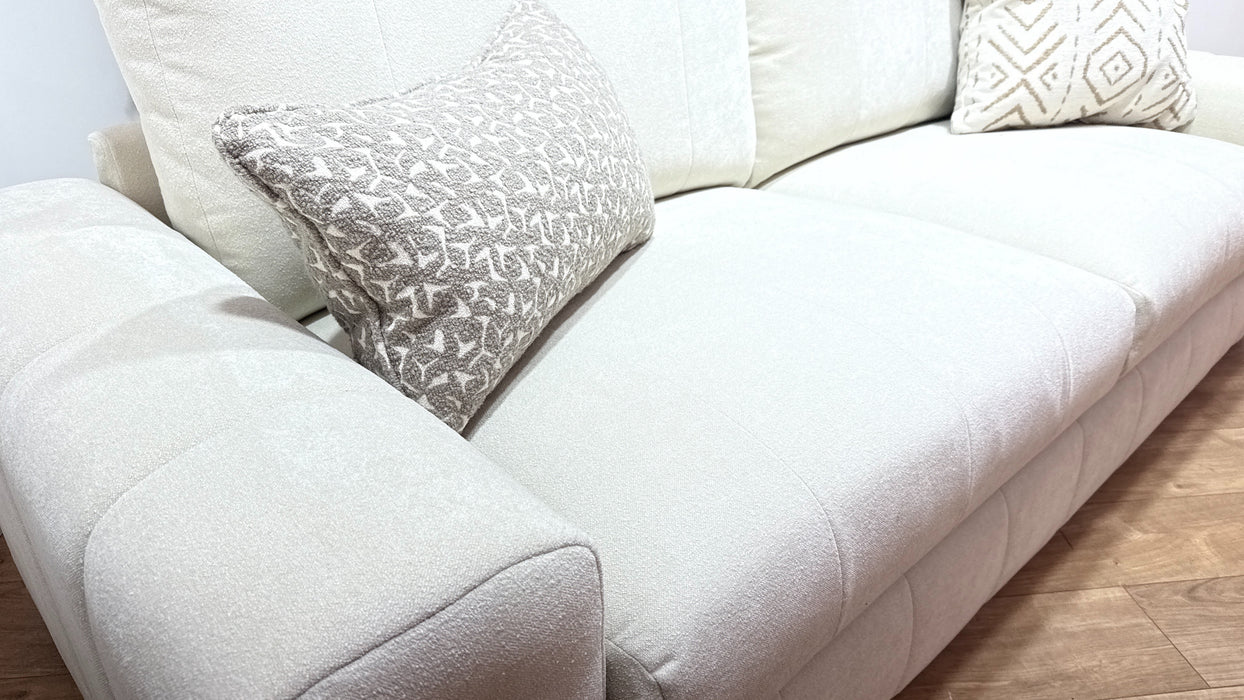 Sofology Soho Fabric 4 Seater Light Wood Trim in Micro Boucle Natural/Natural Mix