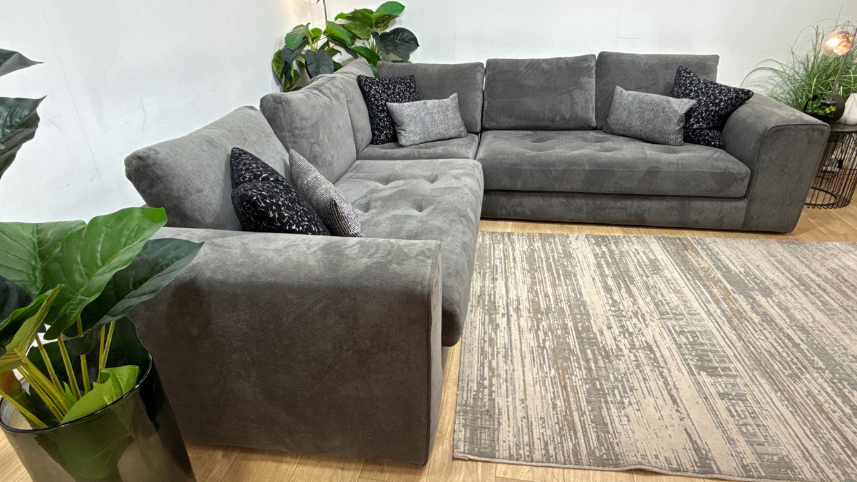 Sofology Ascot Fabric 3 Corner 3 Bench Seats in Soft Sherpa Slate Mix