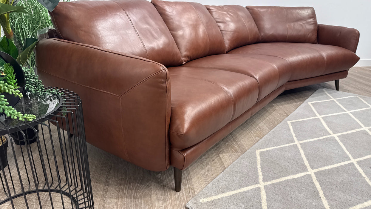 Sofology Adler Leather 4 Seater Asymmetric in Relaxed Soft Brown