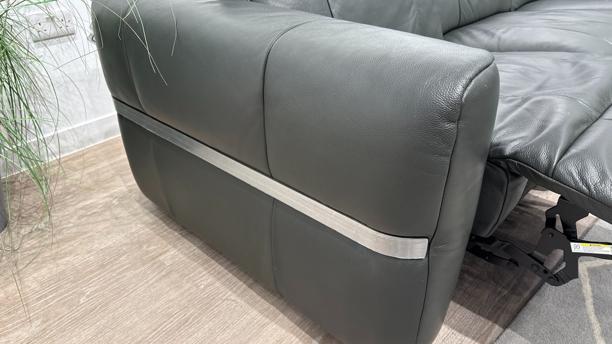 Sofology Lumiere Leather 3 Corner 3 Power Recliner/Headrest in Trusty Embossed Charcoal