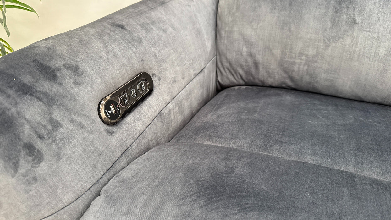 Sofology Renato Fabric 2.5 Seater Console Power Recliner Speakers in Heritage Velvet Granite