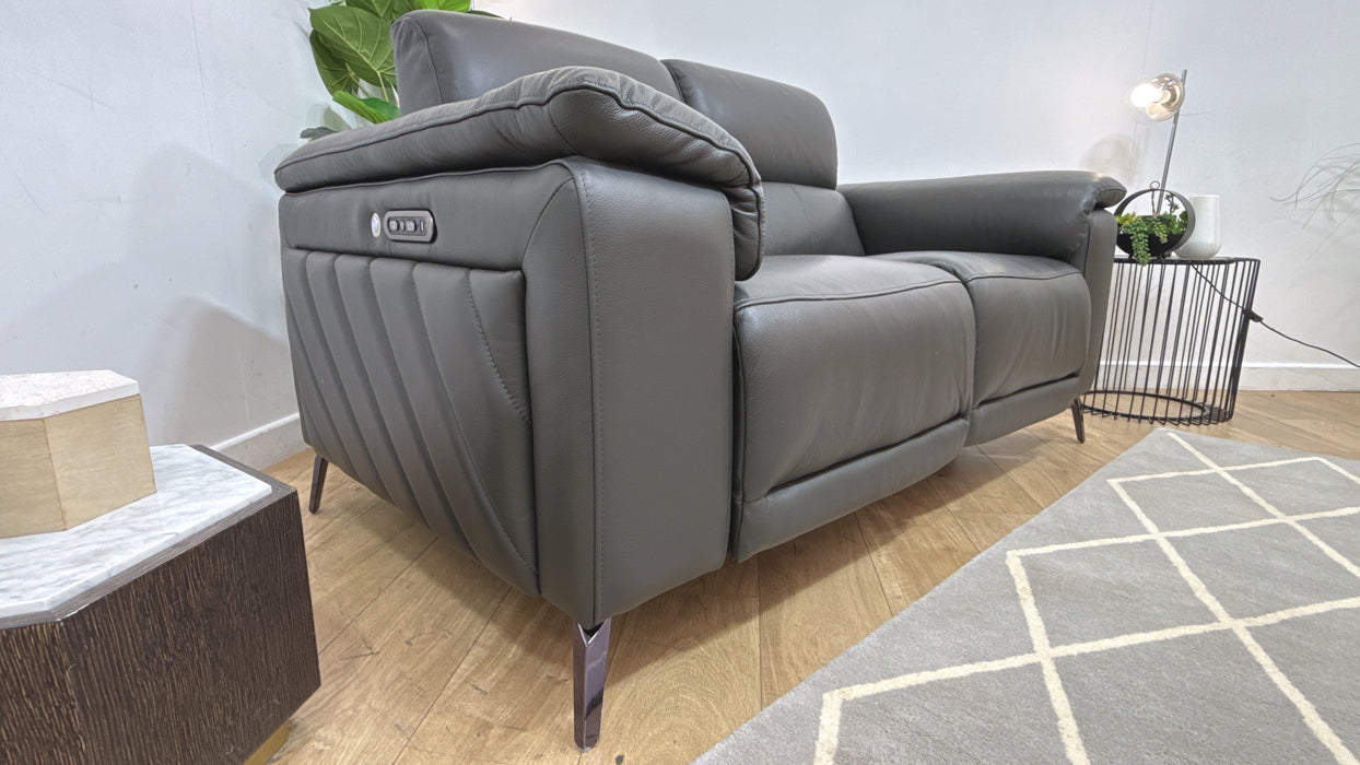 Sofology Fratelli Leather 2 Seater Power Recliner/Headrest in Trusty Embossed Charcoal