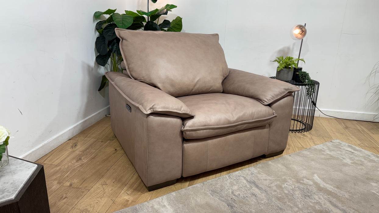 Sofology Embrace Leather Chair Power Recliner/Headrest in Relaxed Soft Stone