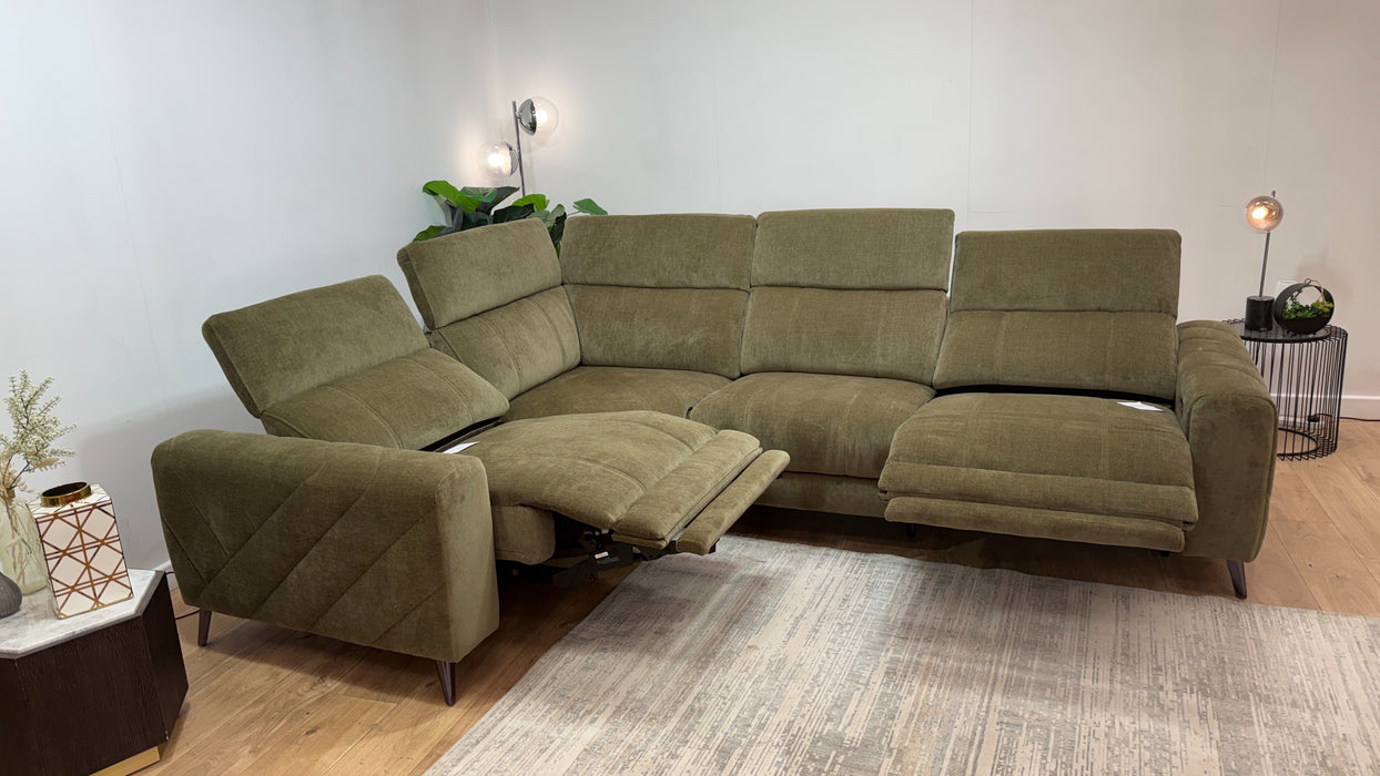 Sofology Allure Fabric 1.5 Corner 3 Power Recliner/Headrest Heated Seats Lumbar in Relaxed Chenille Olive Green